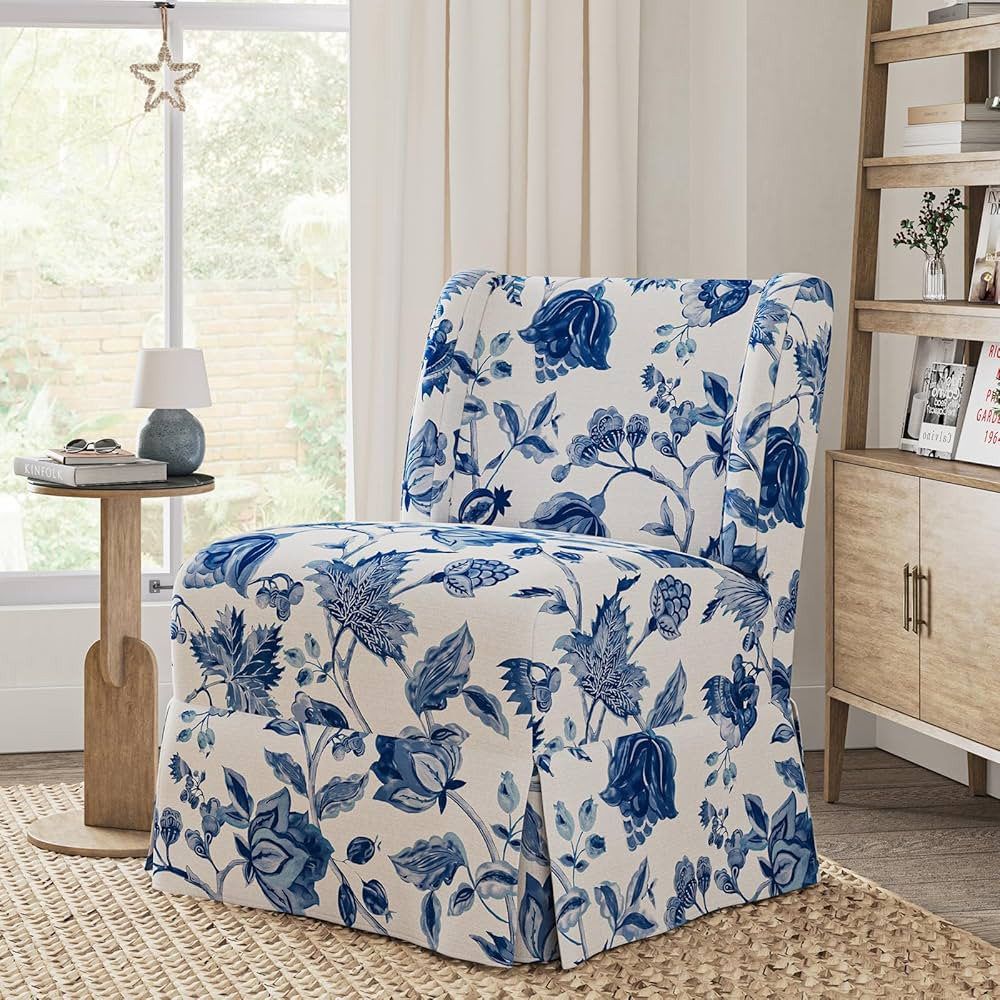 HULALA HOME Armless Accent Chair with Washable Floral Slipcover, Transitional Slipper Chair with ... | Amazon (US)