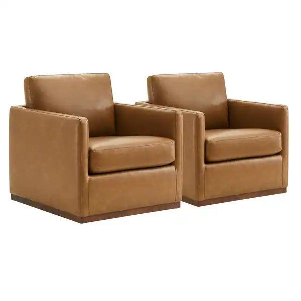 Shane Modern Swivel Accent Arm Chair - Set of 2 - Saddle Brown-Faux Leather | Bed Bath & Beyond