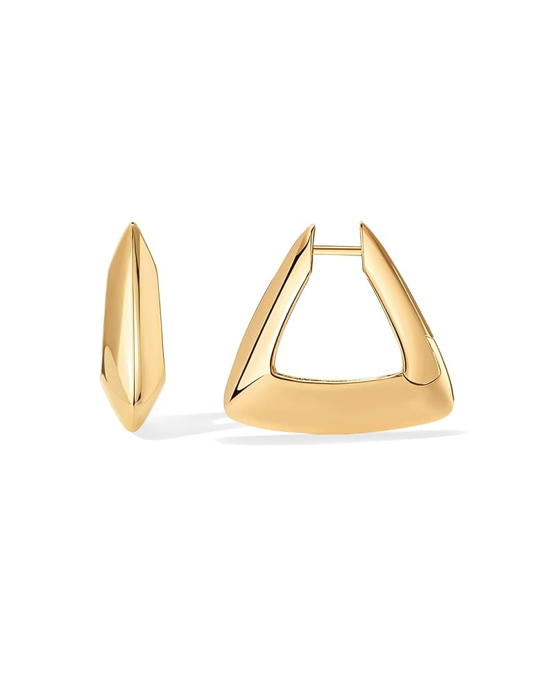 PAVOI 14K Gold Plated Sterling Silver Posts Geometric Hoop Earrings for Women | Trendy Geo Long O... | Amazon (US)