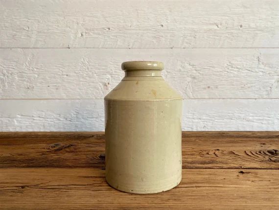 Large antique stoneware crock jar, beige ceramic pot | Etsy (US)