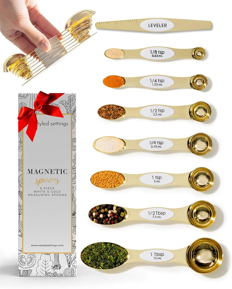 White & Gold Measuring Spoons Set, Stainless Steel Measuring Spoons -Magnetic Measuring Spoons Se... | Amazon (US)