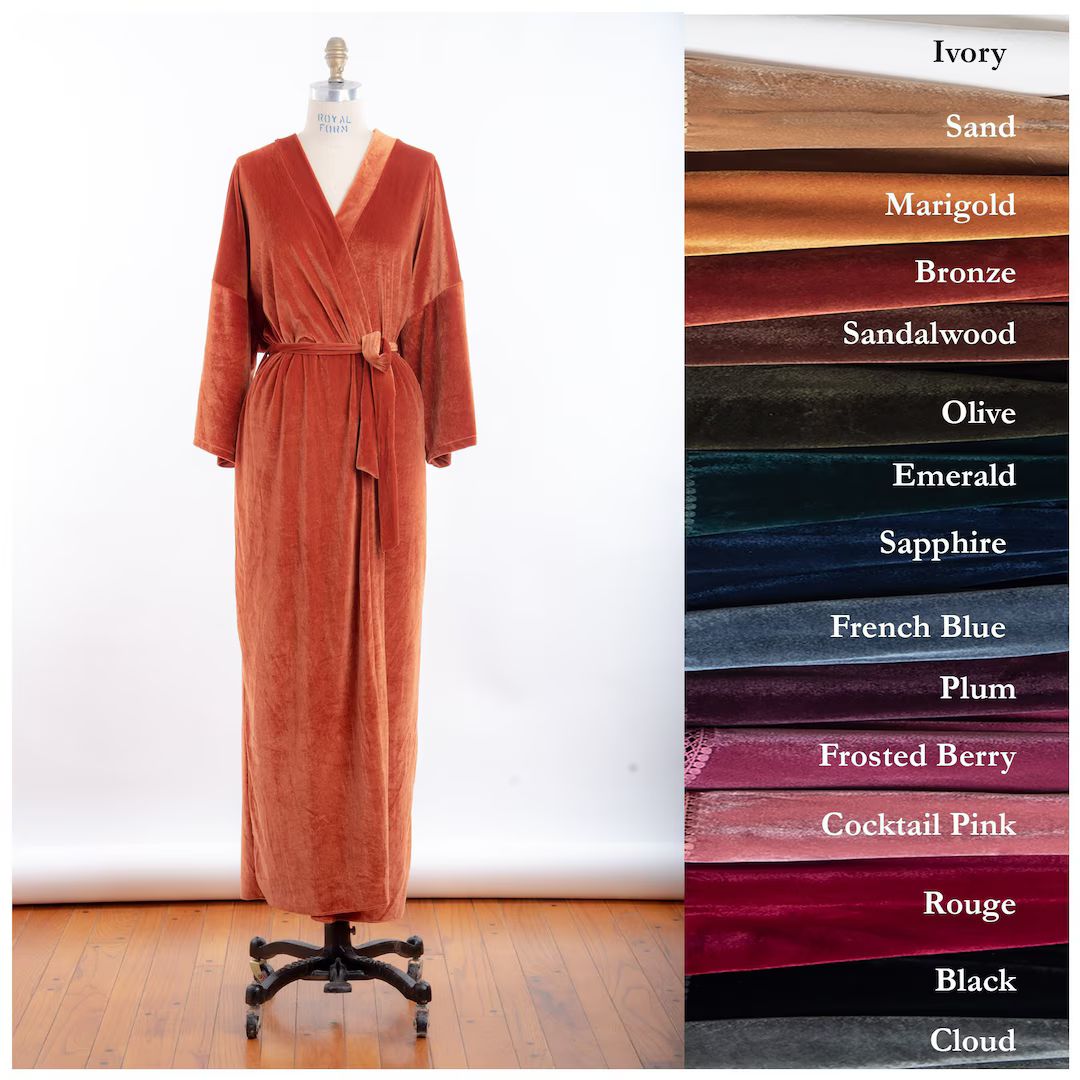 Midi Length Luxurious Stretch Velvet Kimono Robe Sizes 0 Thru 5XL Velvet Robe Bridesmaid Gift Bla... | Etsy (US)