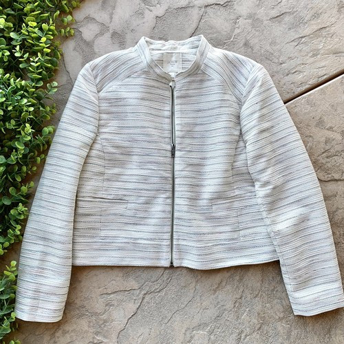 New J Crew Suiting Jacket Blazer • Cream Tweed Metallic Stripe Collar • Size 8  | eBay | eBay US