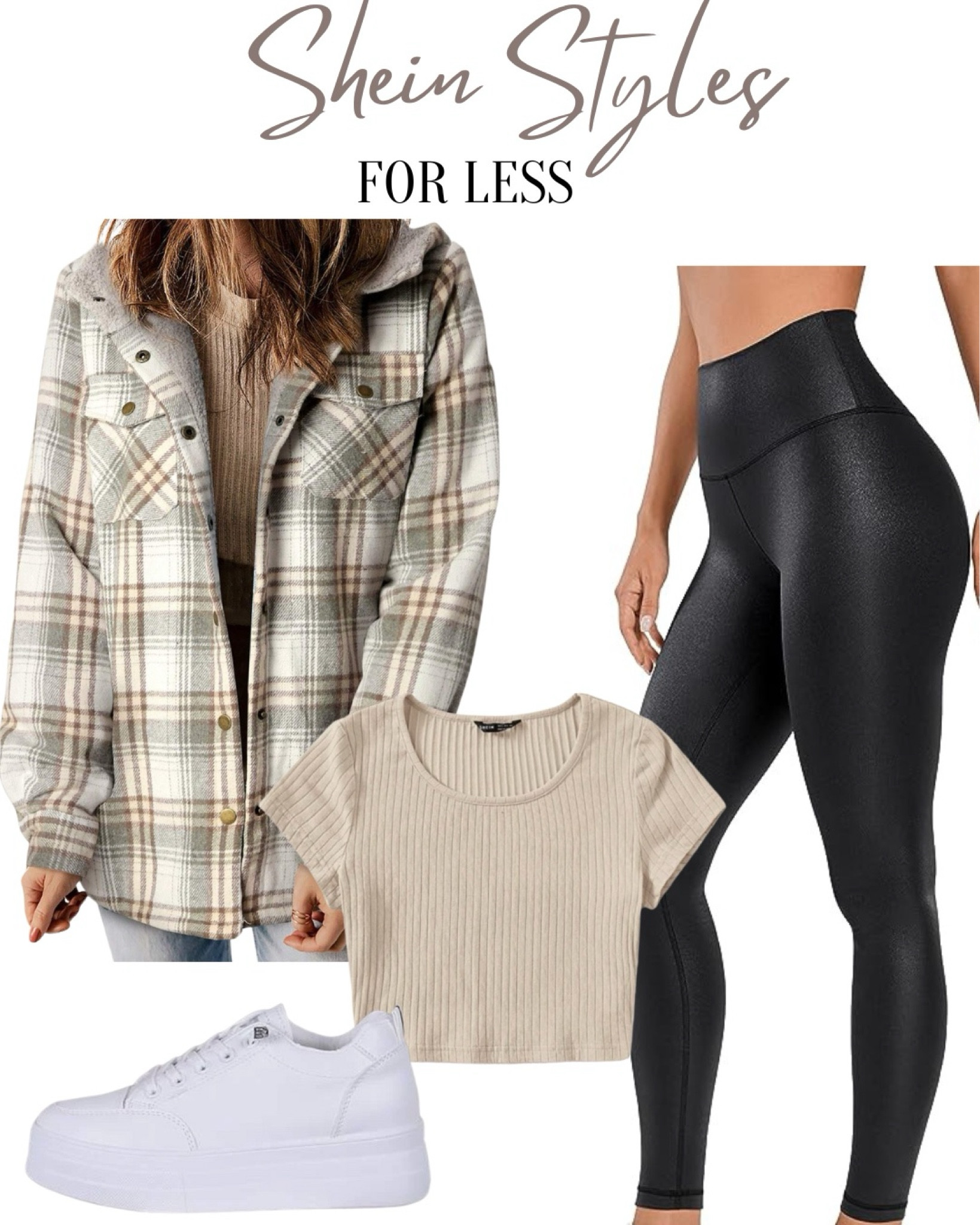 Shein outfit, Shein fall styles, Shein winter styles, Shein deals, faux leather leggings, oversized flannel look, crop top, white sneakers, sale alert, dress for less, winter look, fall look

#LTKSeasonal #LTKfindsunder50 #LTKstyletip