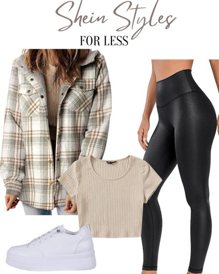 Shein outfit, Shein fall styles, Shein winter styles, Shein deals, faux leather leggings, oversized flannel look, crop top, white sneakers, sale alert, dress for less, winter look, fall look

#LTKSeasonal #LTKfindsunder50 #LTKstyletip