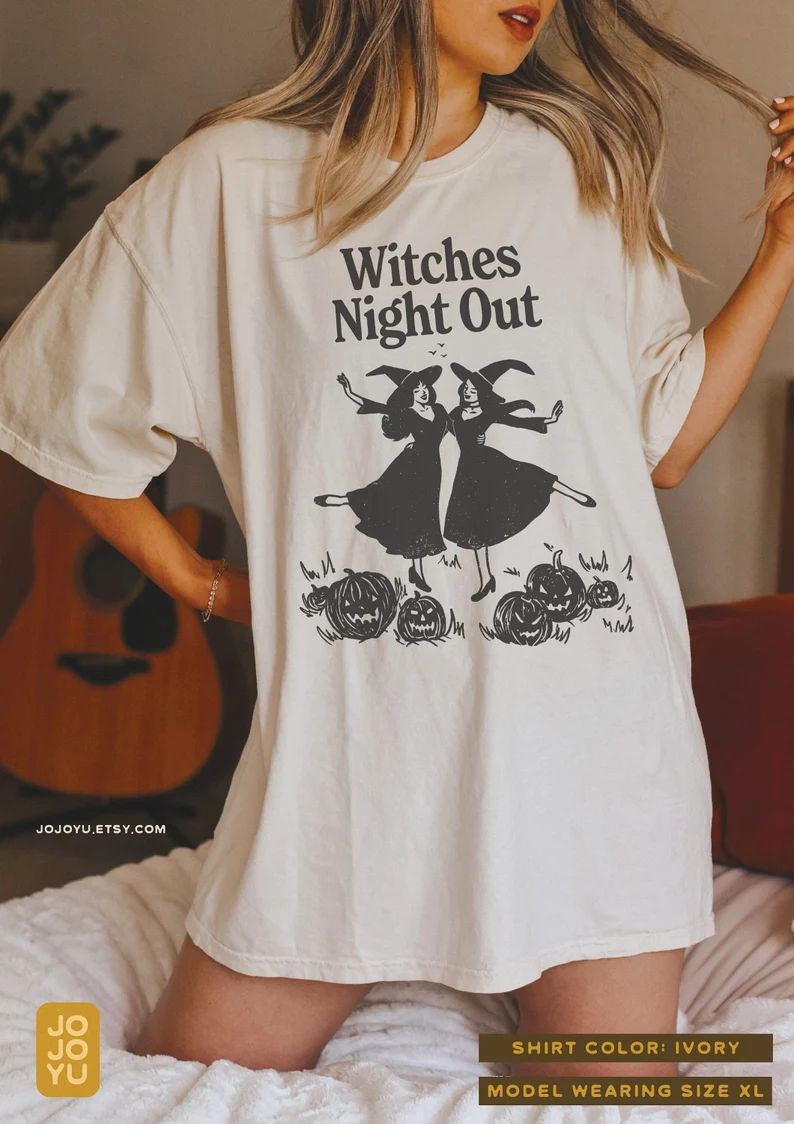 Witches Night Out Tee, Retro Funny Halloween Shirt, Vintage Comic Style Witchy Oversized Graphic ... | Etsy (US)