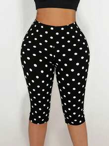 Plus Size Women's Polka Dot Leggings, High Elasticity Regular Fit Retro Style Capri Pants, Women'... | SHEIN