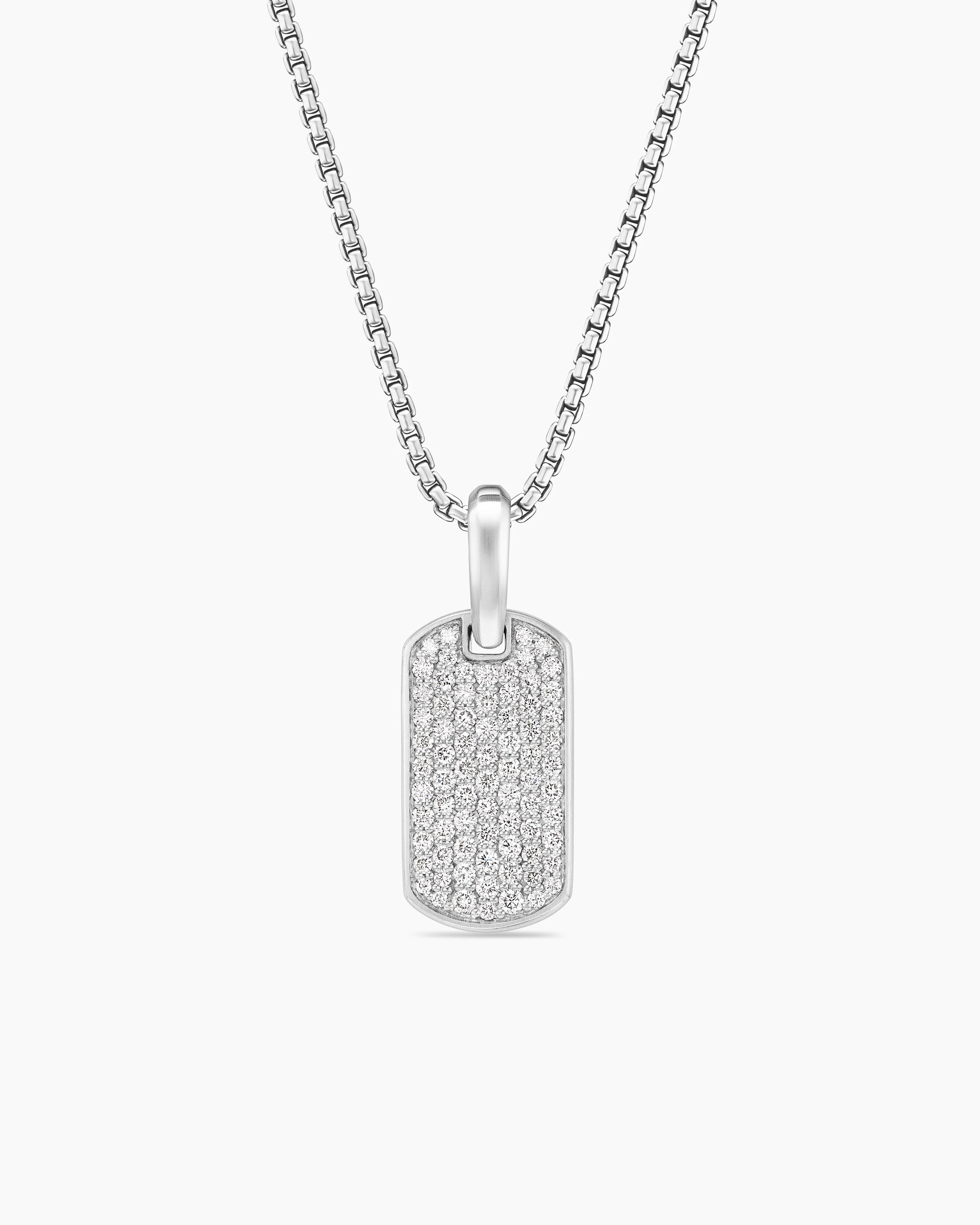 David Yurman | Chevron Tag in Sterling Silver with Diamonds, 21mm | David Yurman