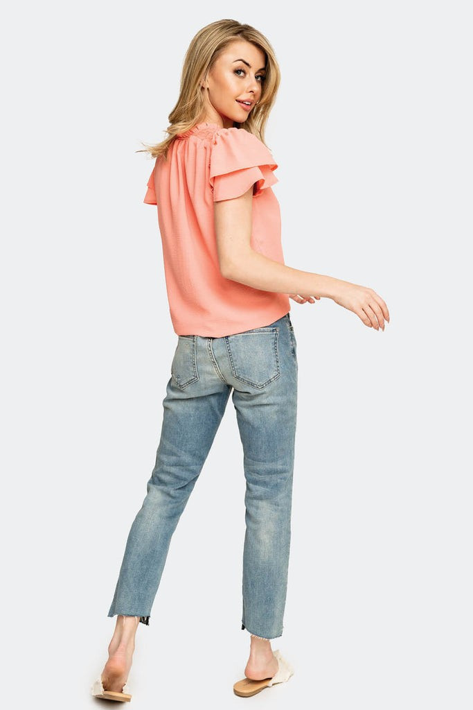 French Gauze Flutter Sleeve Blouse with Ties | Gibson