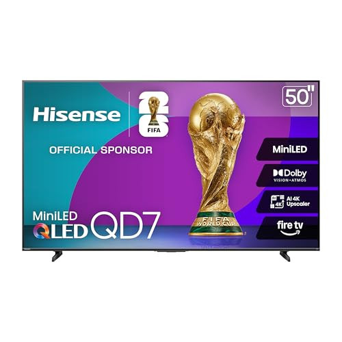 Hisense 50" Class QD7 Series Mini-LED 4K UHD Smart Fire TV (50QD7QF, 2025 Model) - QLED, HDR10+, Dolby Vision, Dolby Atmos, Game Mode Plus, ALLM, Alexa Built in with Voice Remote, Streaming TV, Black | Amazon (US)