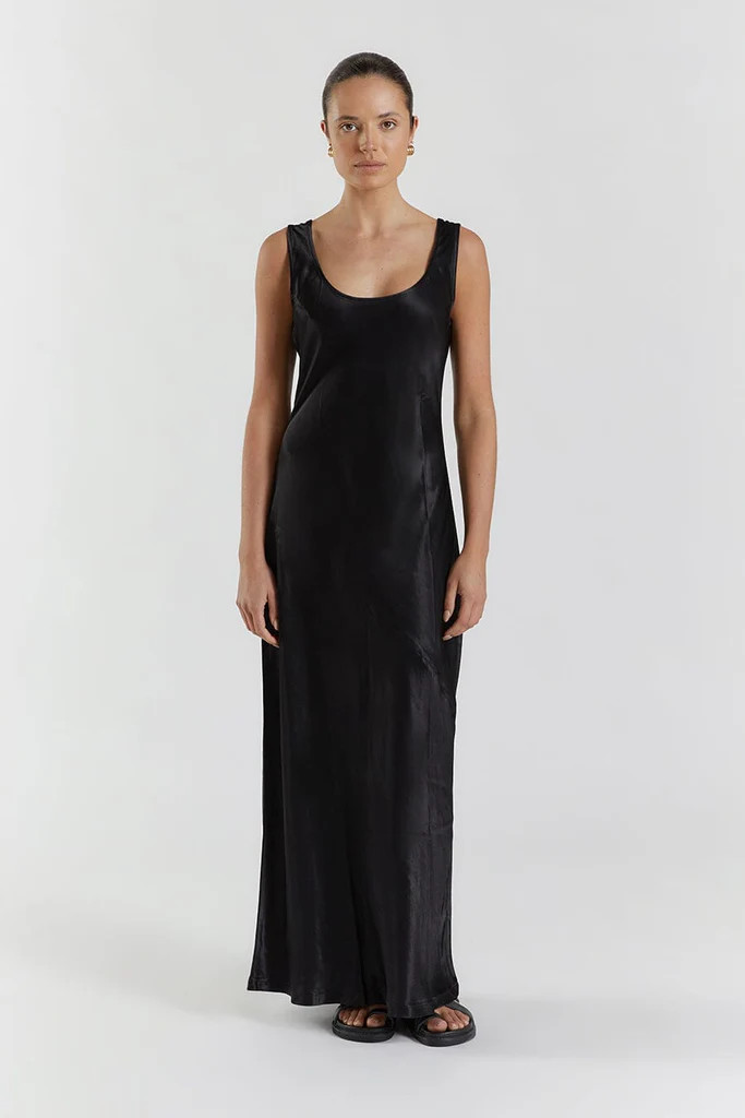 LEA BLACK SATIN MAXI DRESS | DISSH