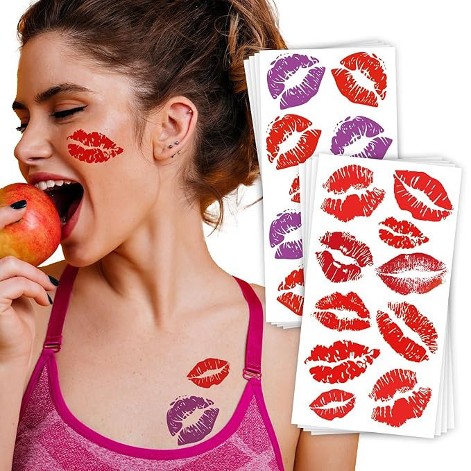 Kiss Lips Temporary Tattoos – 8 Sheets Kiss Mark Temporary Tattoos for Women Men – Ideal for ... | Amazon (US)