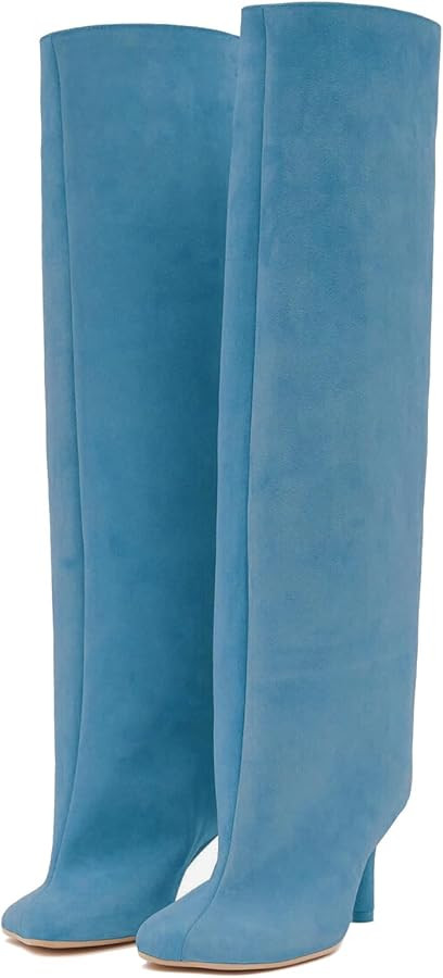 Women's Knee High Boots Nude Suede Wide Calf Stiletto Long Boots Pull On High Heel Riding Boots F... | Amazon (US)