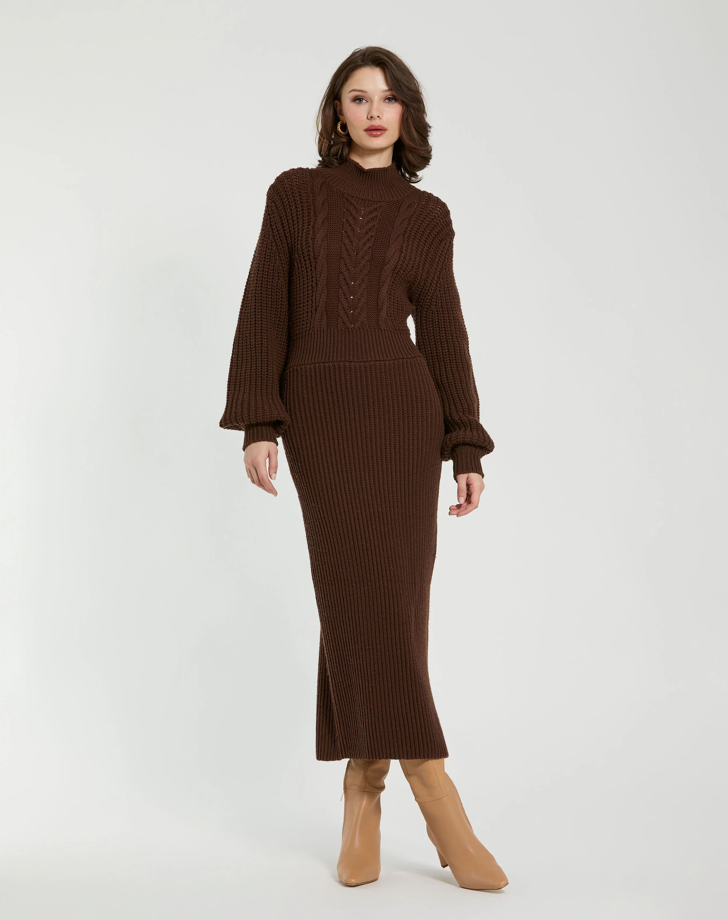 Long Sleeve Turtle Neck Knit Midi Dress | Mac Duggal