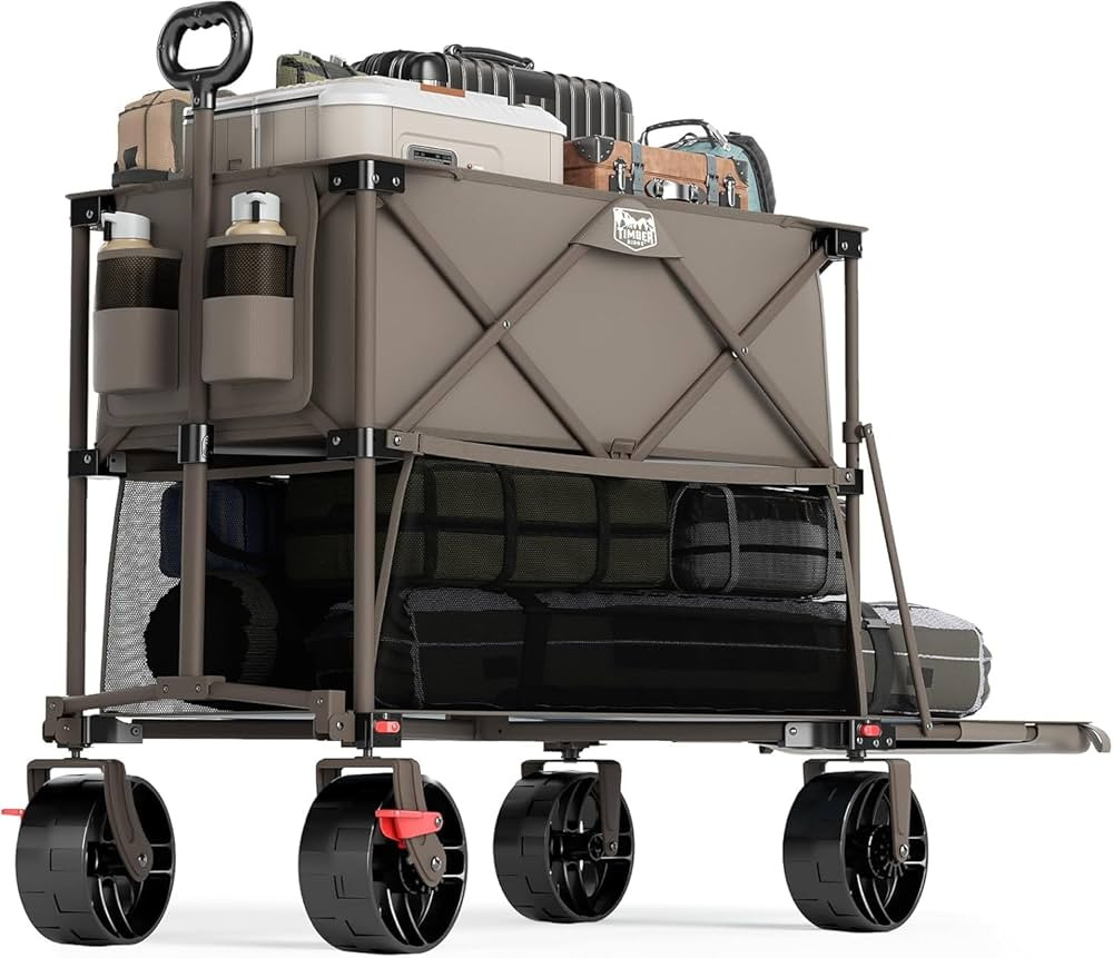 TIMBER RIDGE 400L Large Capacity Folding Double Decker Wagon with Brakes, 54" Extra Long Extender... | Amazon (US)