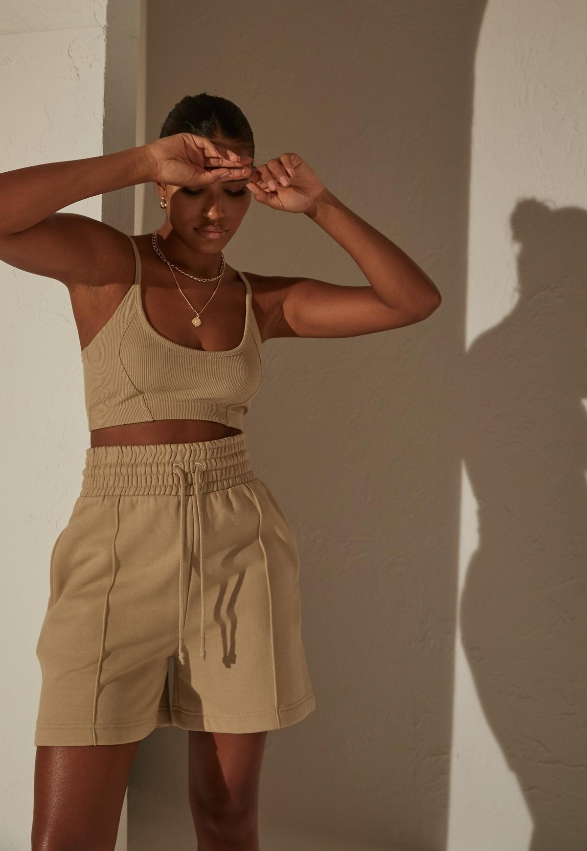 Missguided - re_styld camel jersey oversized shorts | Missguided (US & CA)