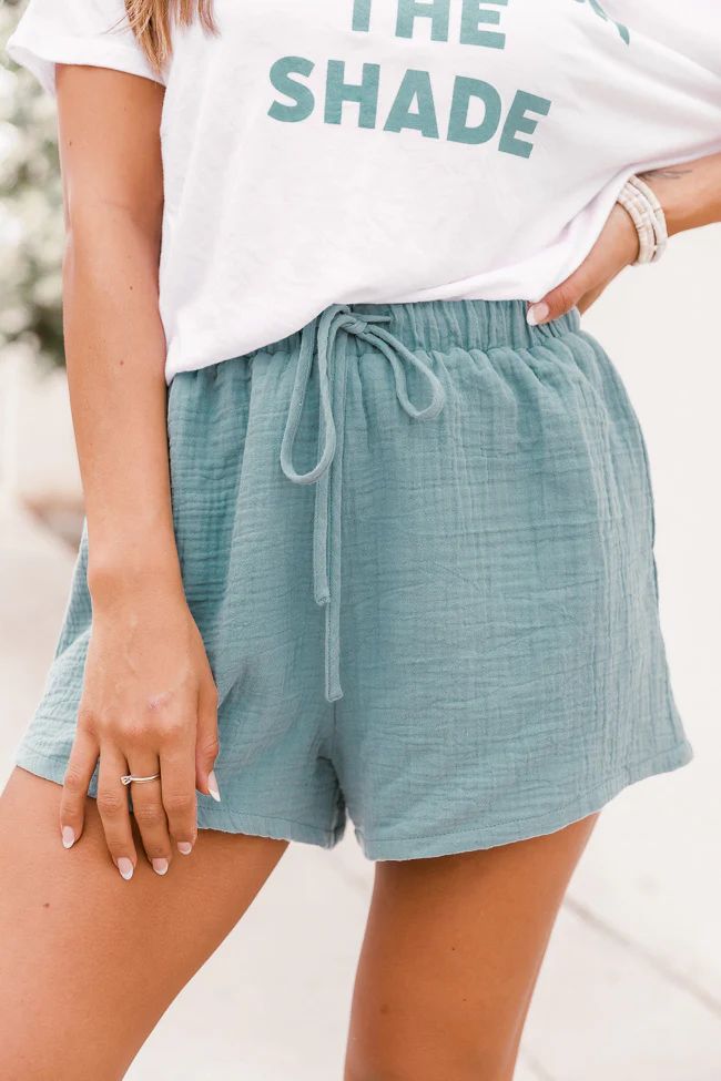 Time Tells All Textured Teal Shorts | The Pink Lily Boutique