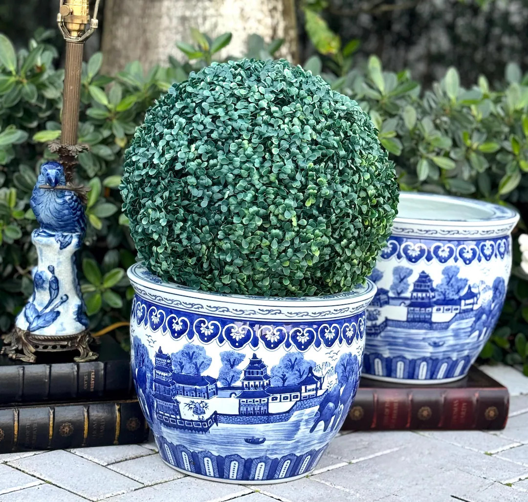 Blue White Pagoda Planters Blue White Fish Bowl Pot’s Chinoiserie Cache Pot - Etsy | Etsy (US)