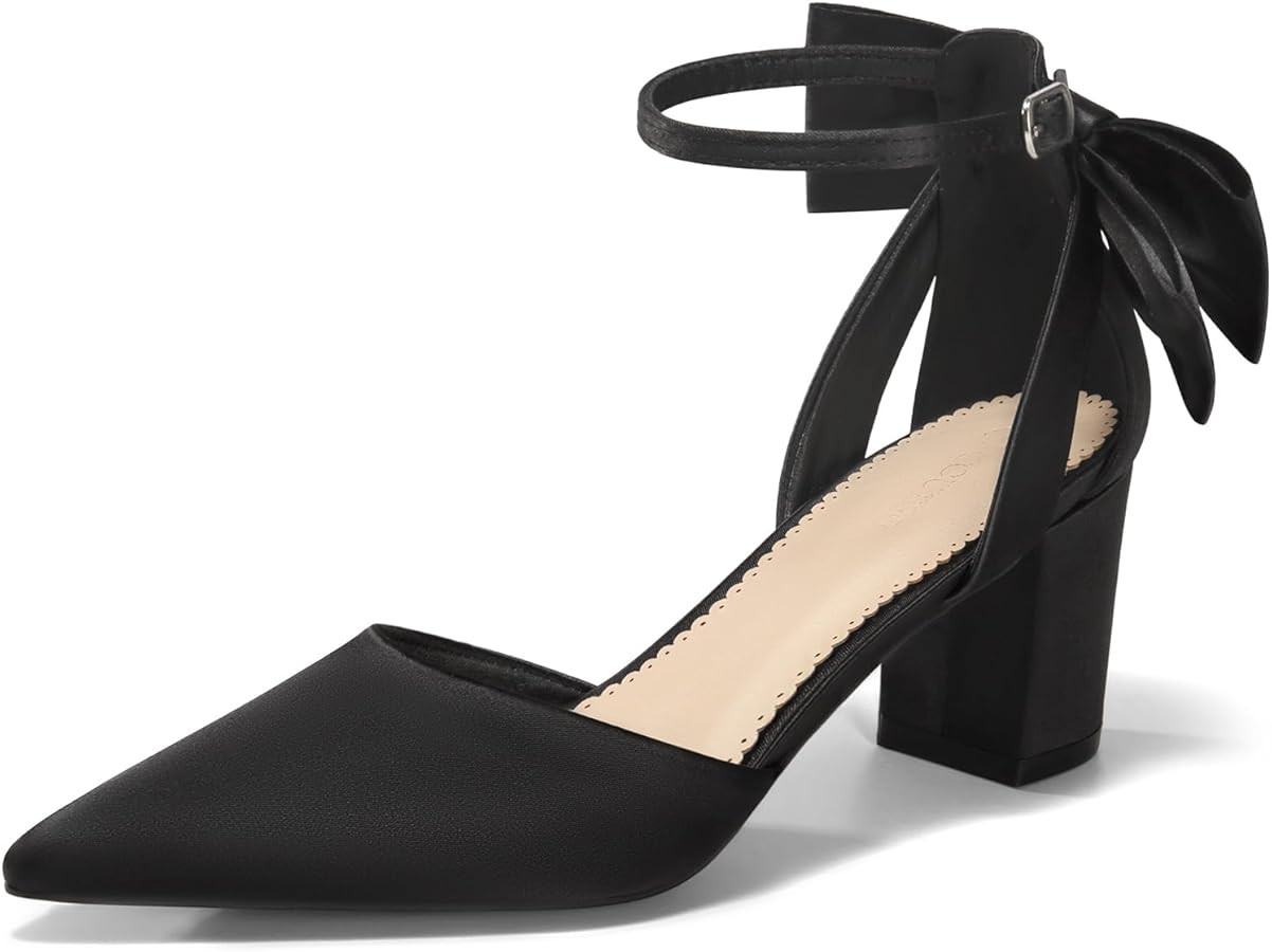 Coutgo Womens Chunky Heels Low Heel Ankle Strap D'Orsay Pumps Closed Pointed Toe Wedding Bridal S... | Amazon (US)