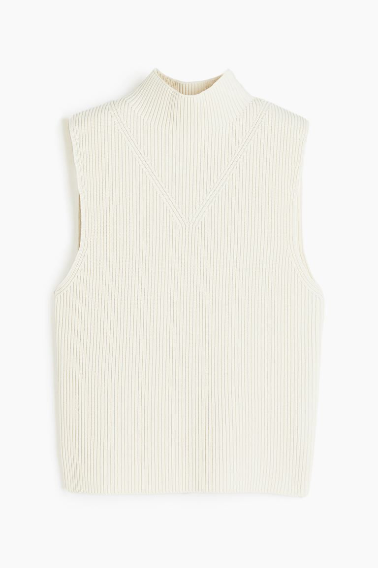 Rib-knit Sleeveless Top - Cream - Ladies | H&M US | H&M (US)