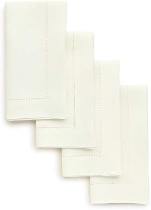 Solino Home 100% Pure Linen Hemstitch Dinner Napkins - 20 x 20 Inch, Ivory Set of 4, European Fla... | Amazon (US)
