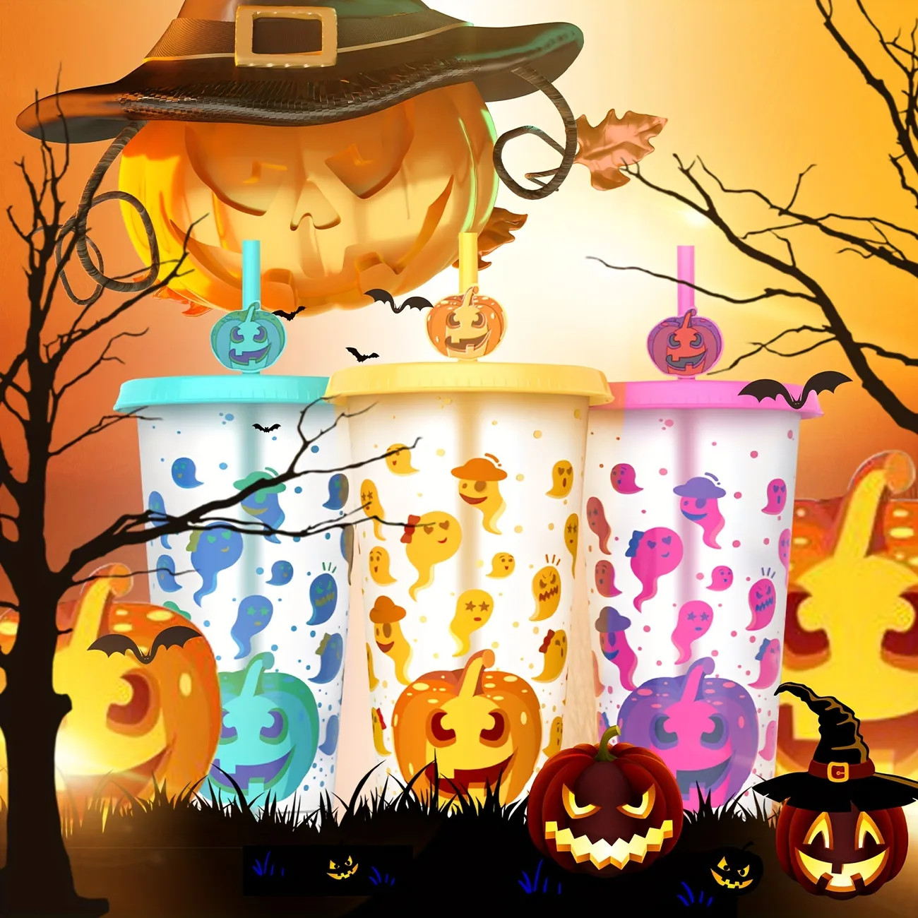 3pcs, Color Changing Tumbler With Lid And Straw, 710ml/24oz Cartoon Halloween Water Bottle, Cute ... | Temu Affiliate Program