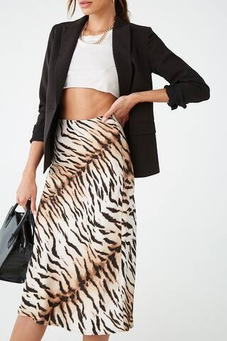 Satin Tiger Print Midi Skirt | Forever 21 (US)