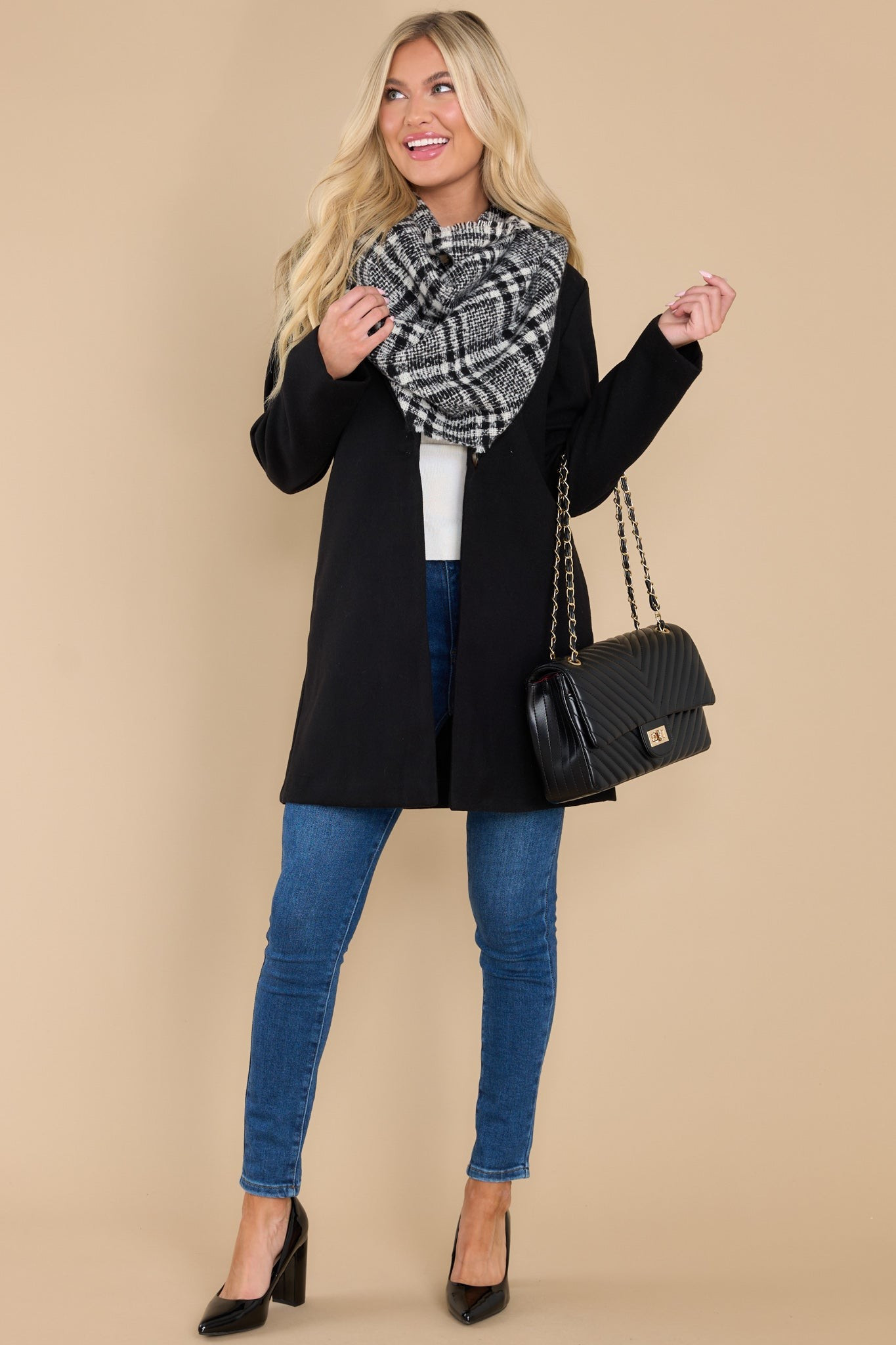 New York Nights Black Coat | Red Dress 