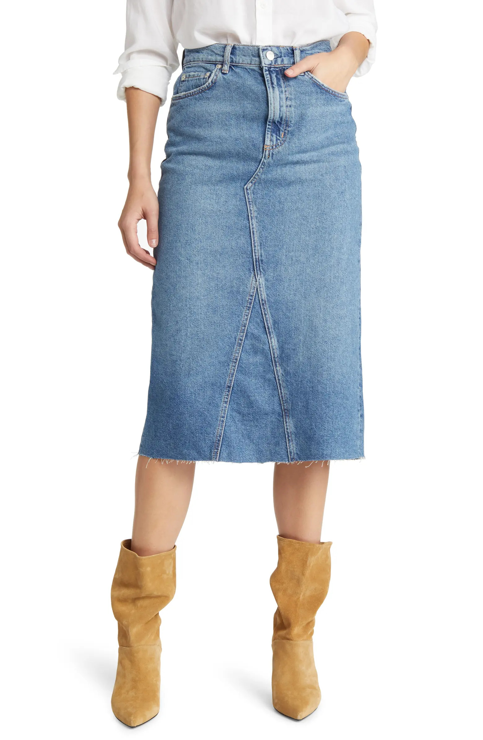 The Highland Nonstretch Denim Midi Skirt | Nordstrom
