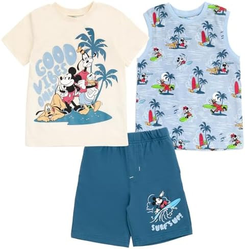 Disney Lion King Toy Story Mickey Mouse Cars T-Shirt Tank Top and French Terry Shorts 3 Piece Out... | Amazon (US)
