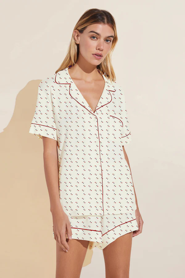 Gisele Printed TENCEL™ Modal Relaxed Short PJ Set - Triple Heart/Haute Red | Eberjey