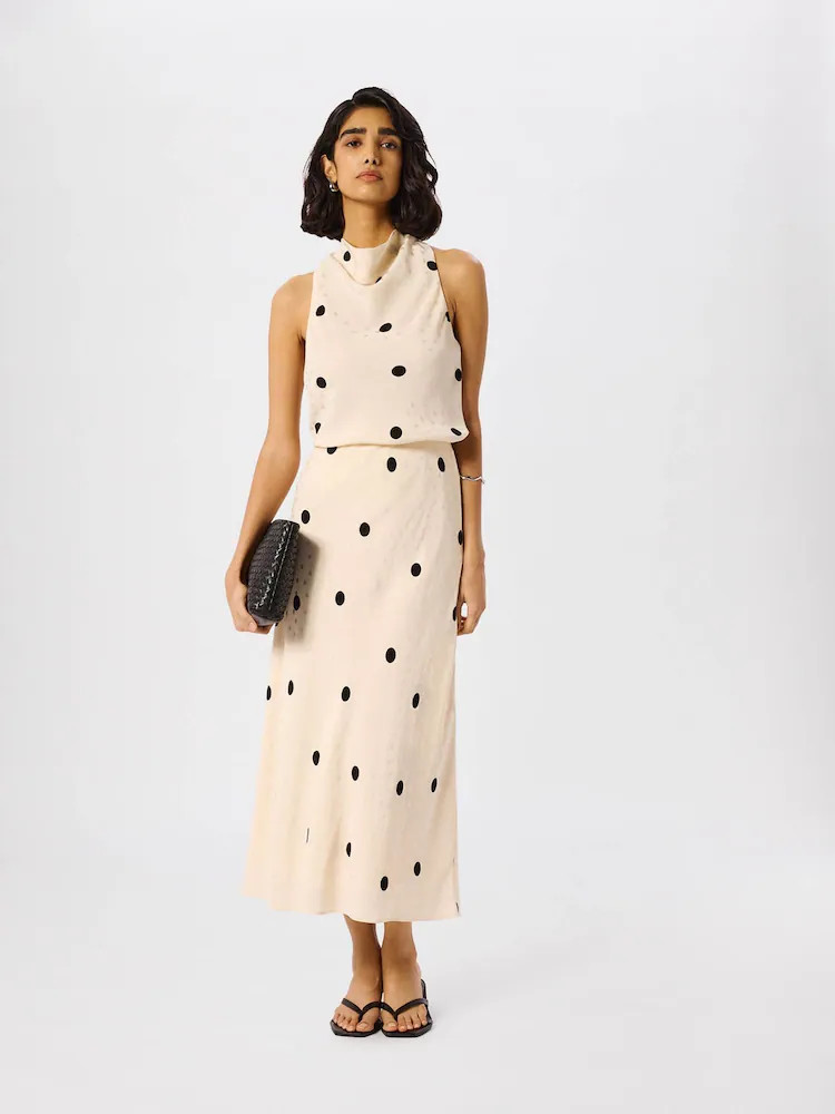 Whistles Cream Jacquard Spot Satin Midi Skirt | Next EU