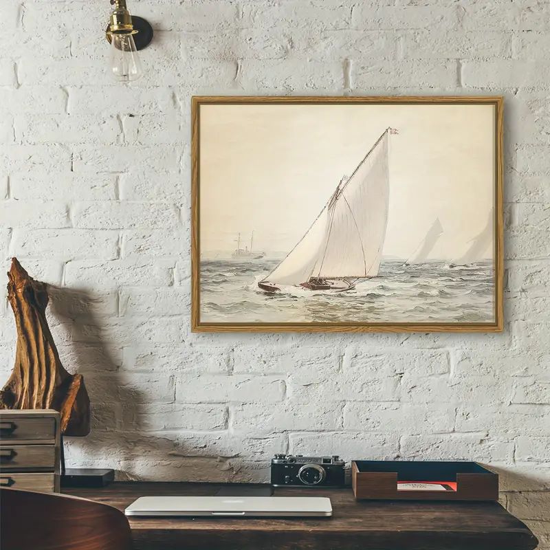 1pc Framed Vintage Canvas Poster, Seascape Sailboat Painting, Canvas Wall Art, Artwork Wall Paint... | Temu Affiliate Program
