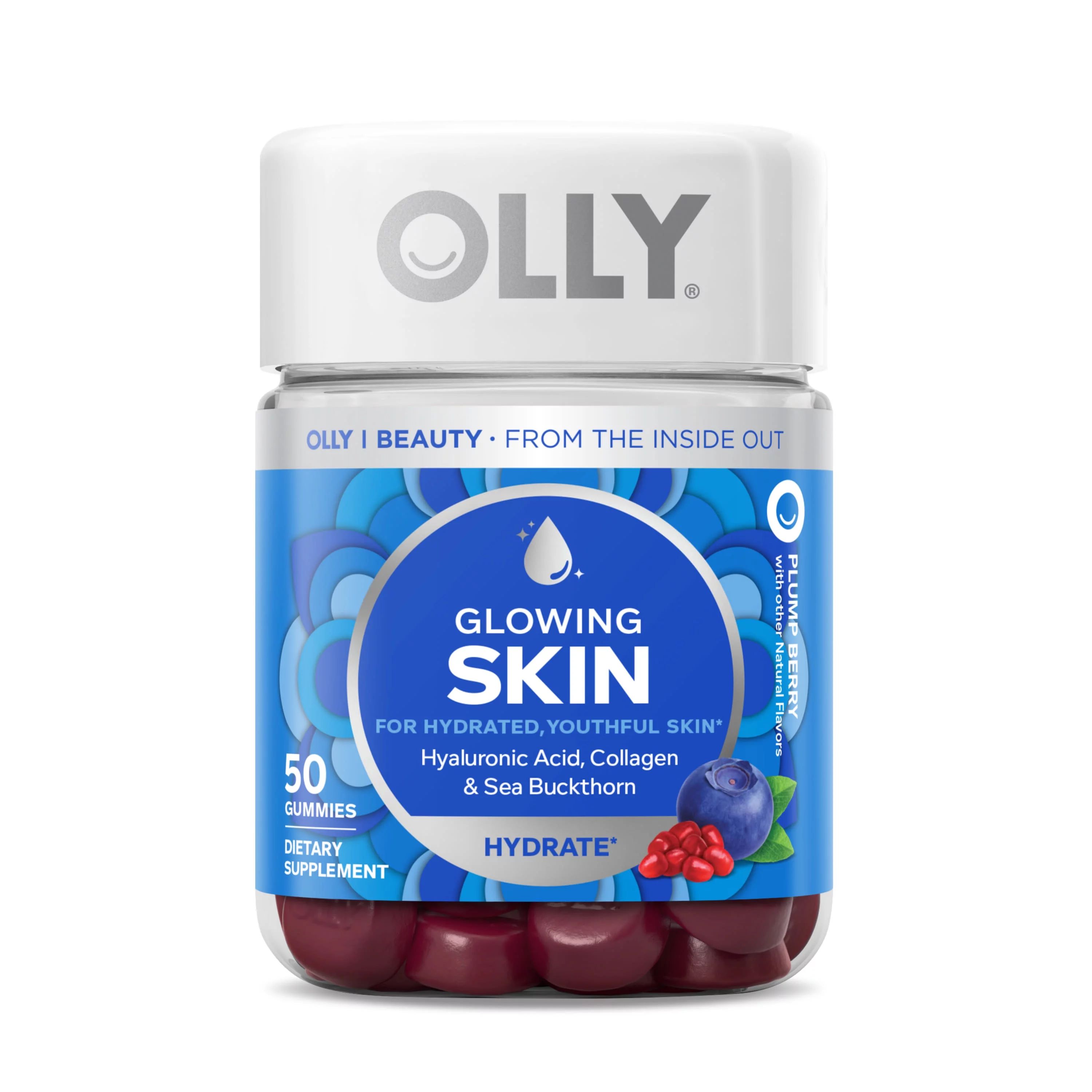 OLLY Glowing Skin Vitamin Gummy, Hyaluronic Acid, Plump Berry, 50 Ct | Walmart (US)