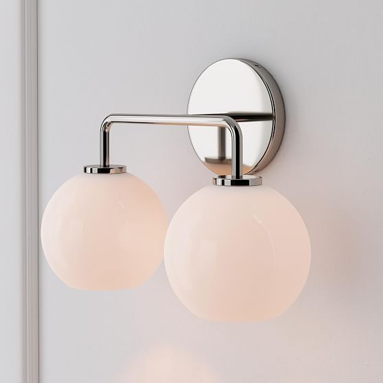 Sculptural 2-Light Sconce, Globe Mini, Milk, Polished Nickel, 6 | West Elm (US)