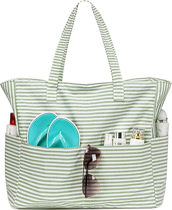 LEDAOU Large Beach Tote Bag Women Waterproof Sandproof Zipper Beach Tote Bag for Pool Gym Grocery... | Amazon (US)
