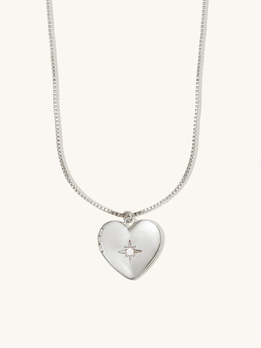 Heart Silver Locket Necklace | Wanderlust + Co | Wanderlust + Co