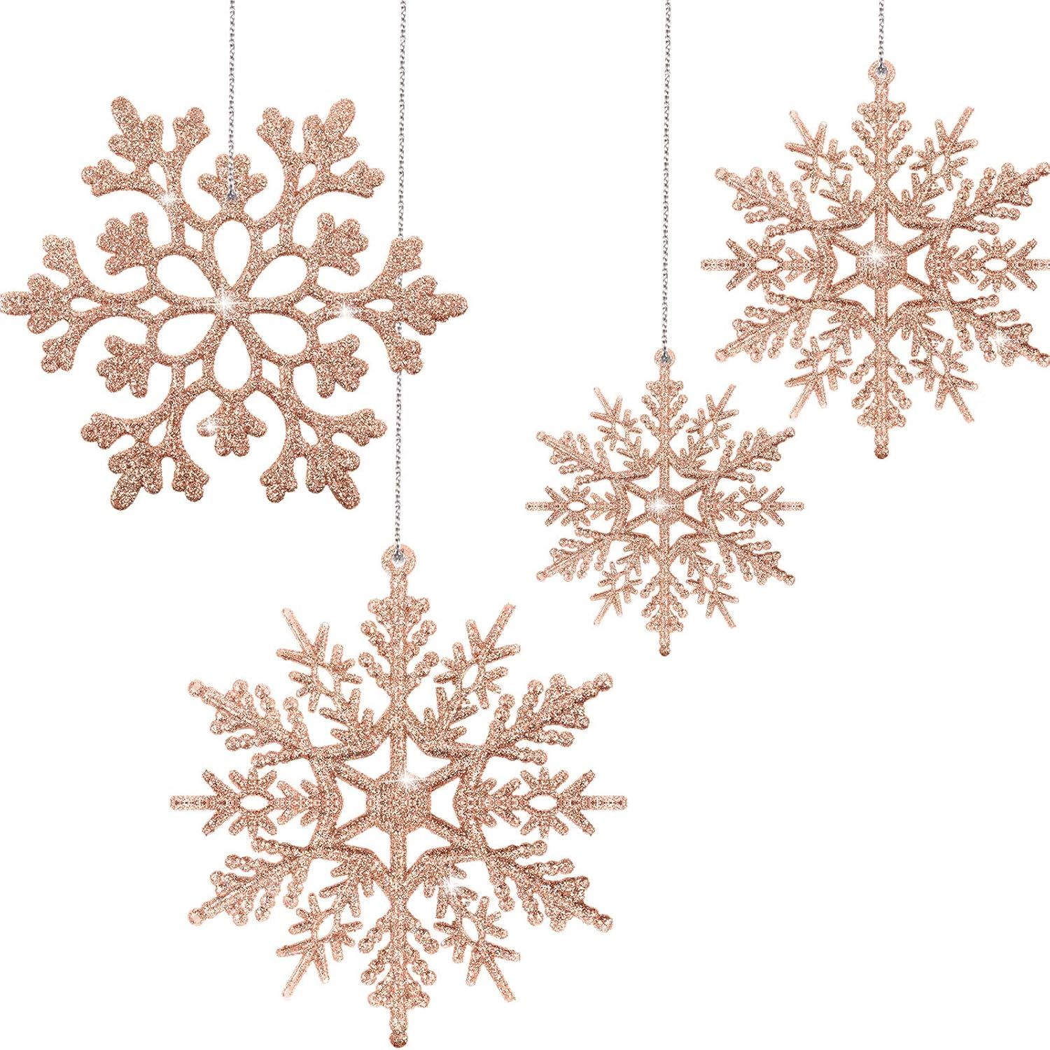 50 Pieces Christmas Rose Gold Snowflake Ornaments Winter Glitter Snowflake Ornaments Plastic Snow... | Amazon (US)