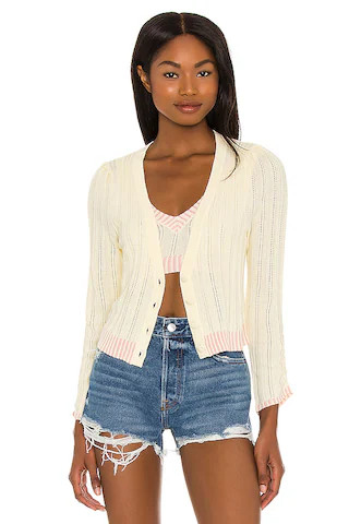 For Love & Lemons Rhea Pointelle Cardigan in Buttercup from Revolve.com | Revolve Clothing (Global)