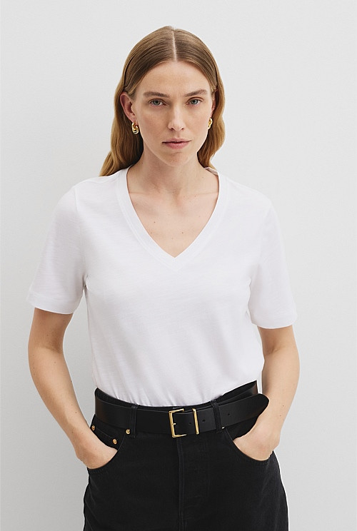 Australian Good Earth Cotton Short Sleeve V-Neck T-Shirt | Country Road