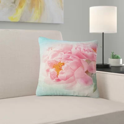 Peony Flowers Merged to Blue - Floral Printed Pillow | Wayfair North America