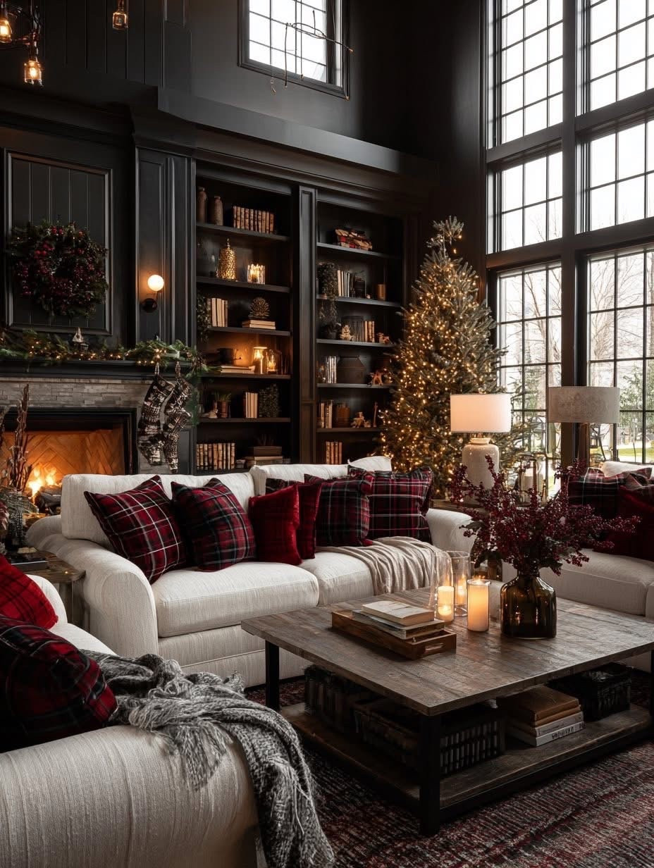 Christmas decor in red tartan plaids, knit throws, candle light... 

 

#LTKHoliday #LTKHome