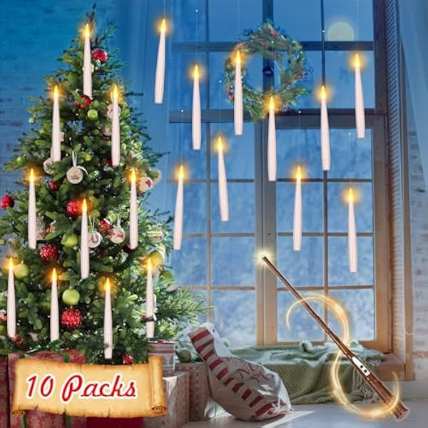 Floating Candles with Wand, Christmas Decorations Magic Hanging Candles, Flickering Warm Light Fl... | Amazon (US)