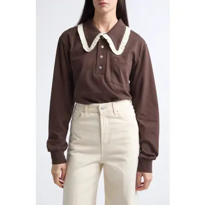 Tanner Fletcher Frank Ruffle Collar Top in Brown at Nordstrom, Size Large | Nordstrom