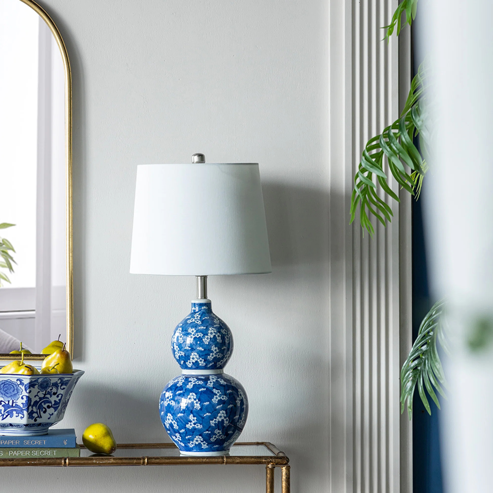 Blue and White Round Two-Tiered Ceramic Vase Lamp | Wayfair North America