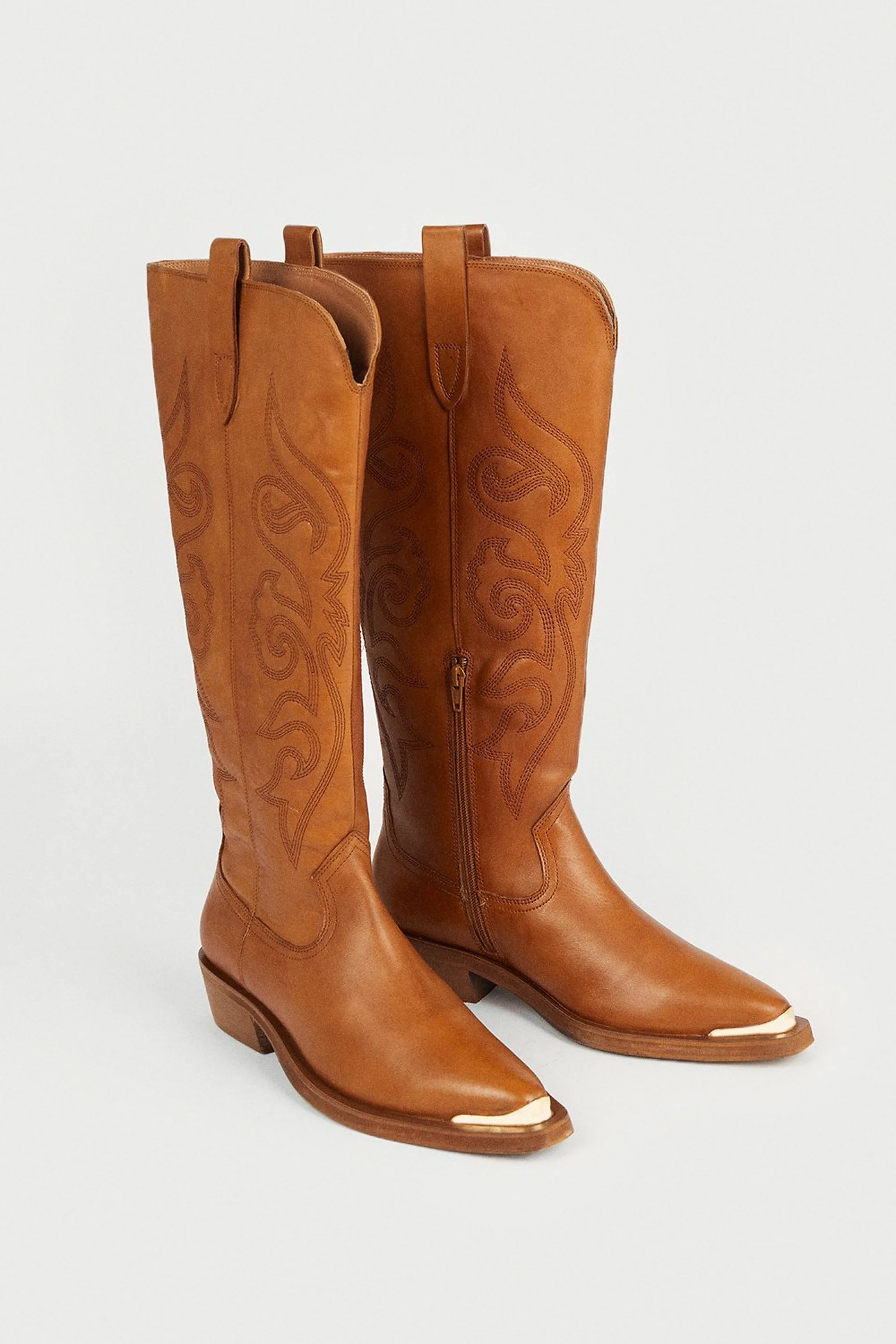 Real Leather Knee High Cowboy Toe Cap Boots | Warehouse UK & IE