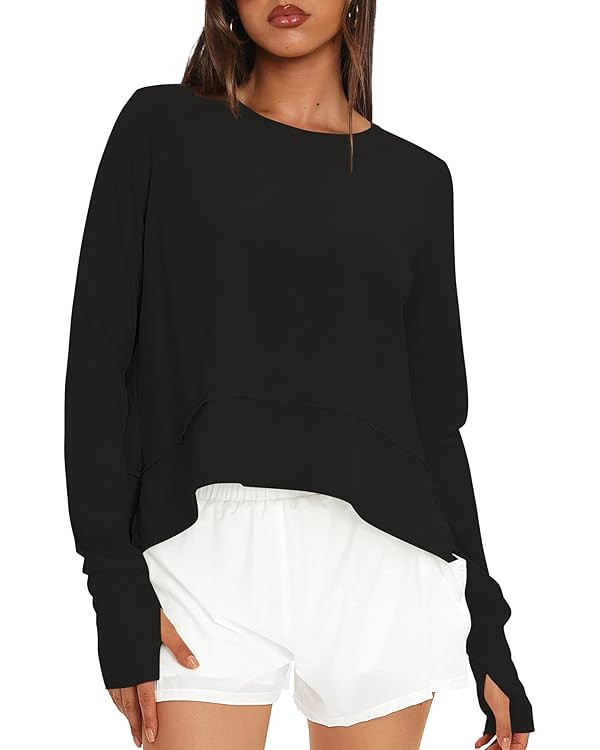 Darong Cotton Long Sleeve Workout Shirts for Women Loose Fit Athletic Yoga T-Shirts Casual Slouch... | Amazon (US)