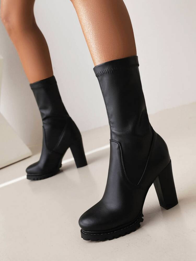 Minimalist Platform Chunky Heeled Sock Boots | SHEIN