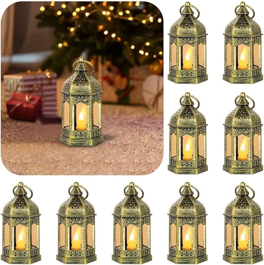 Staymoment 10 Pcs Mini Decorative Candle Lantern - Indoor Portable Bulk Lantern Centerpieces with... | Amazon (US)