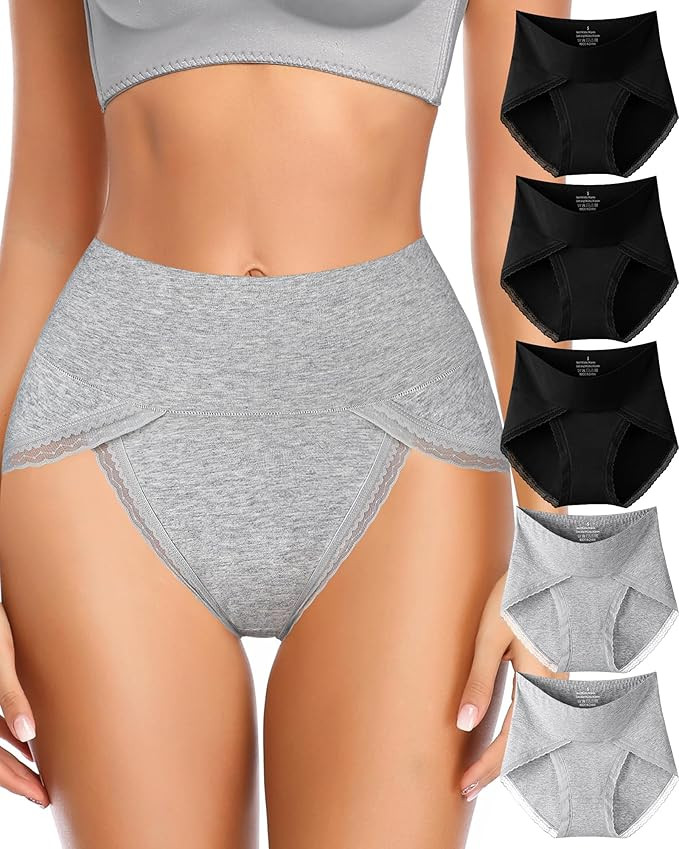 UMMISS Cotton Underwear for Womens High Waisted Slight Tummy Control High Cut Panties Full Covera... | Amazon (US)